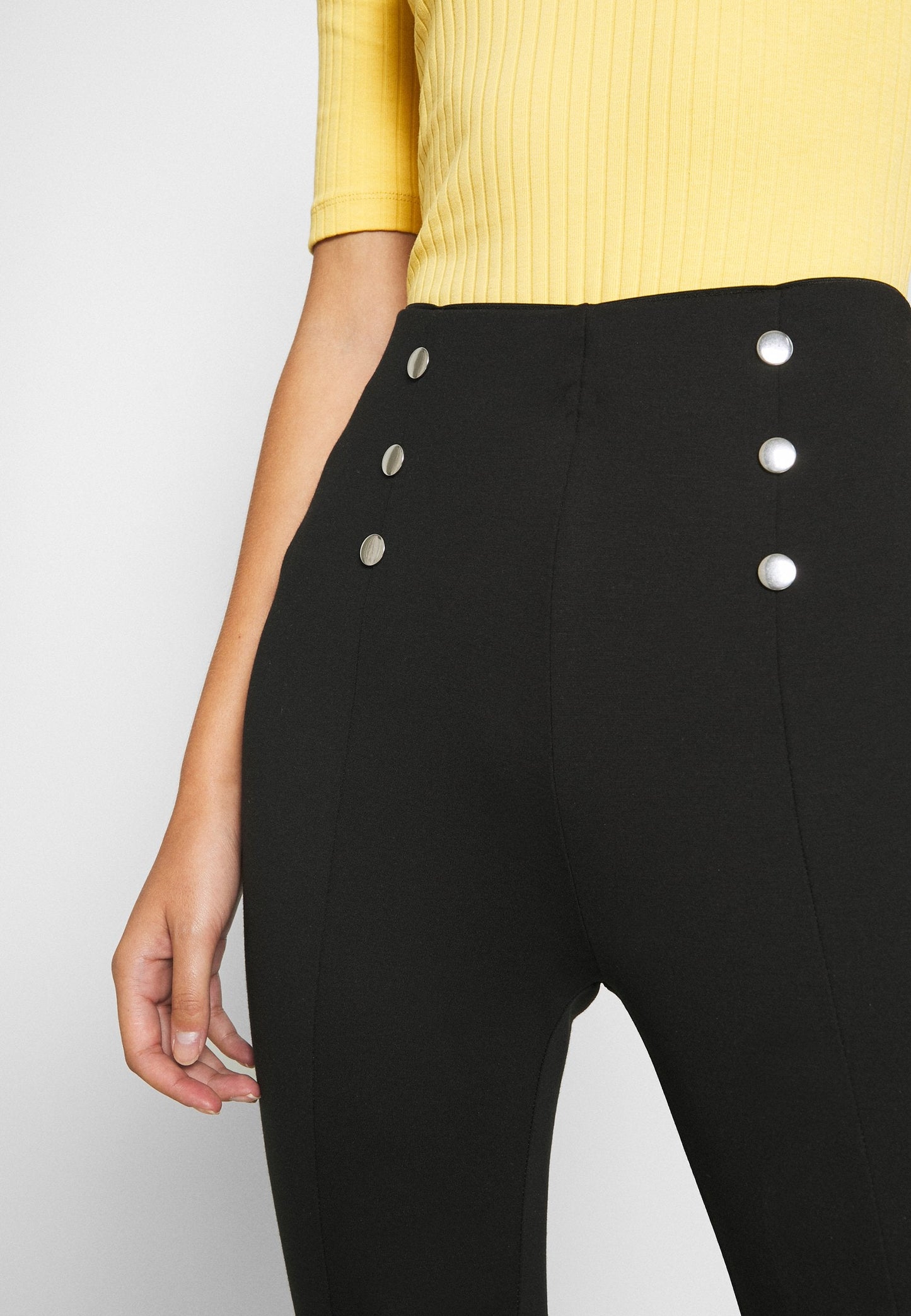 Anna Field Punto Leggings With Button Detail - Leggings - Trousers - Black