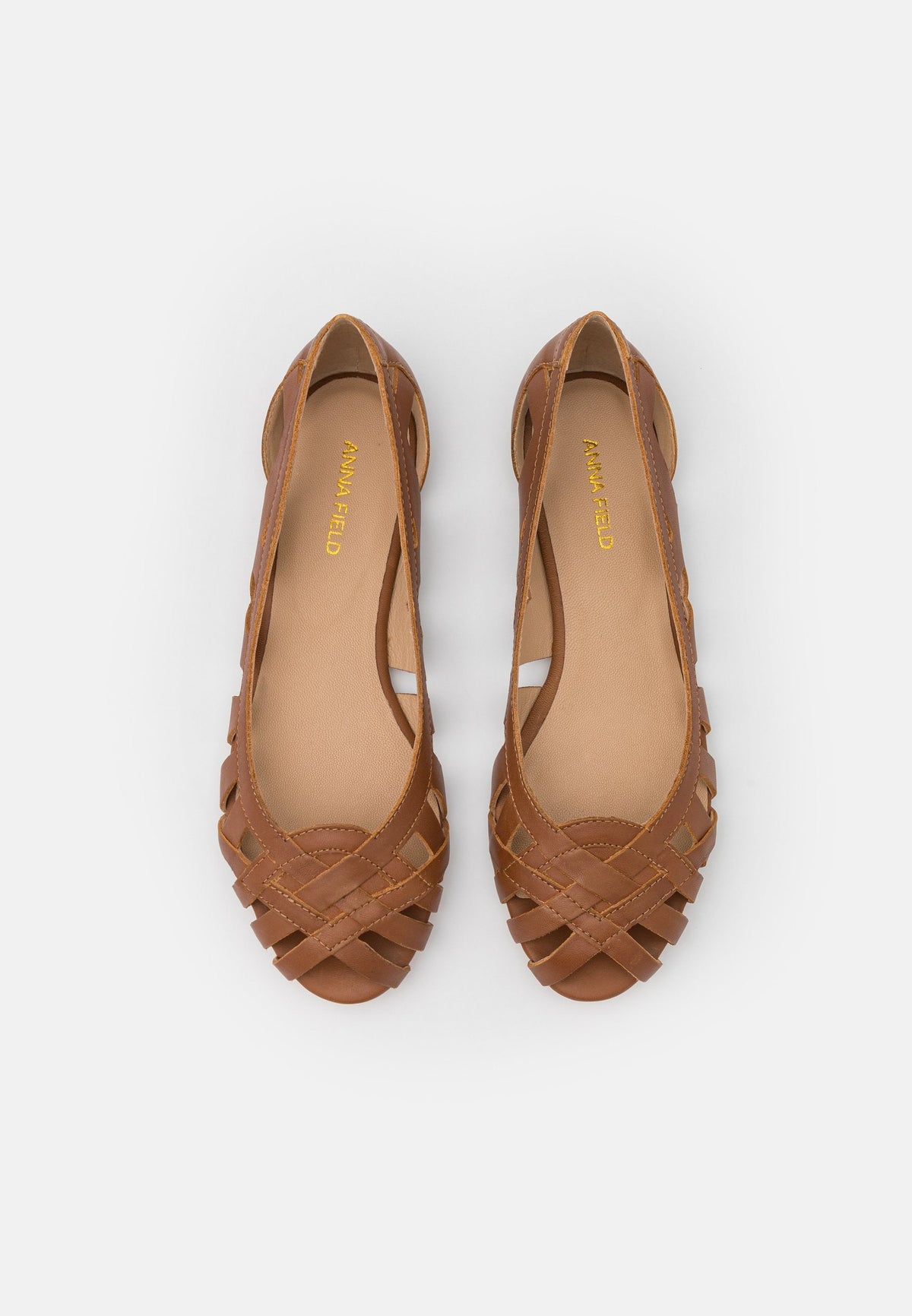 Anna Field Leather - Peeptoe Ballet Pumps - Cognac