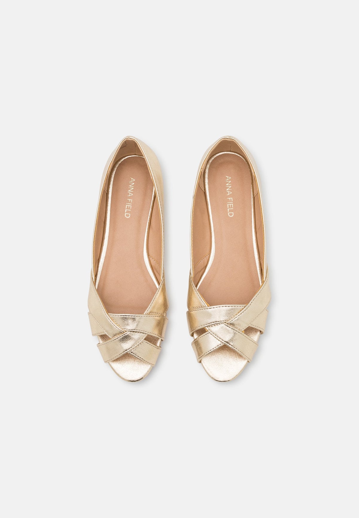 Anna Field Peeptoe Ballet Pumps - Gold
