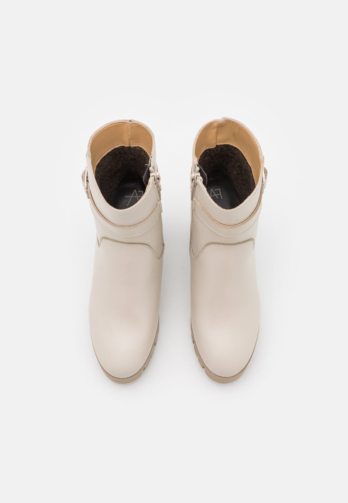 Leather - Platform Ankle Boots - Beige