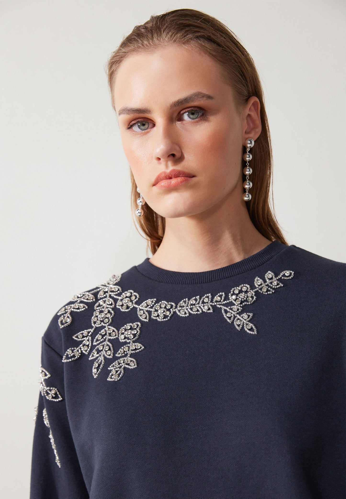 Anna Field RHINESTONE FLOWER SWEATER - Sweatshirt - Dark Blue