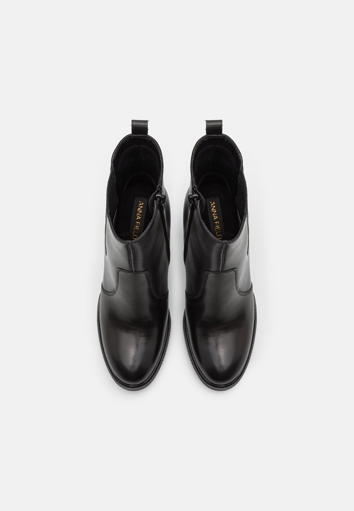 Leather- High Heeled Ankle Boots - Black