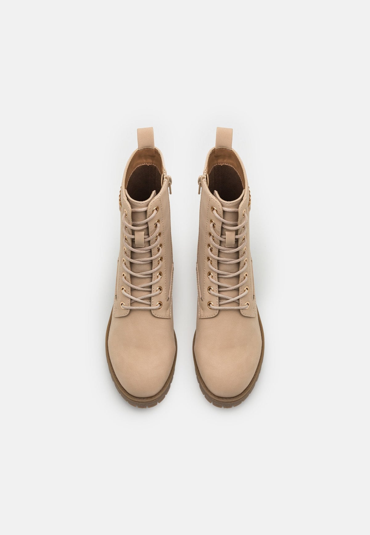 Lace-Up Ankle Boots - Beige