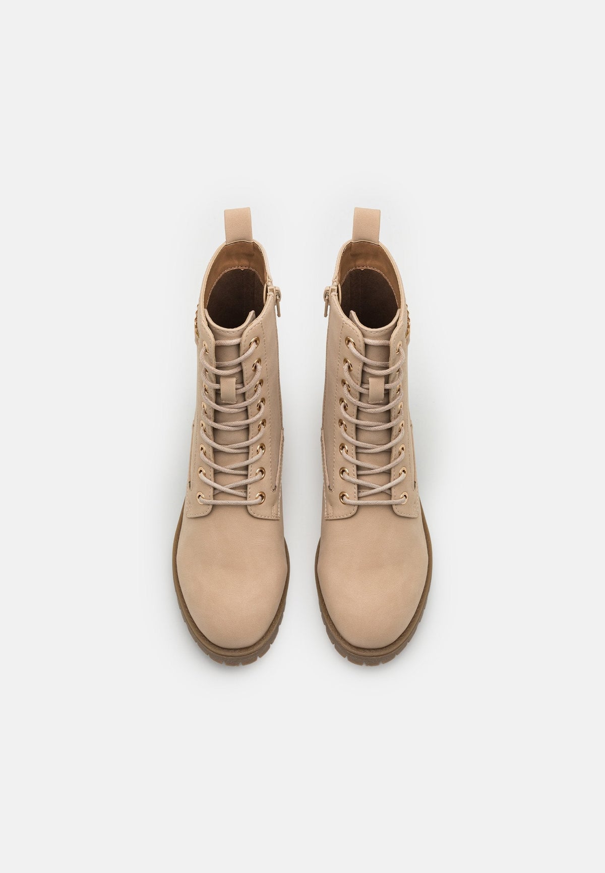 Lace-Up Ankle Boots - Beige