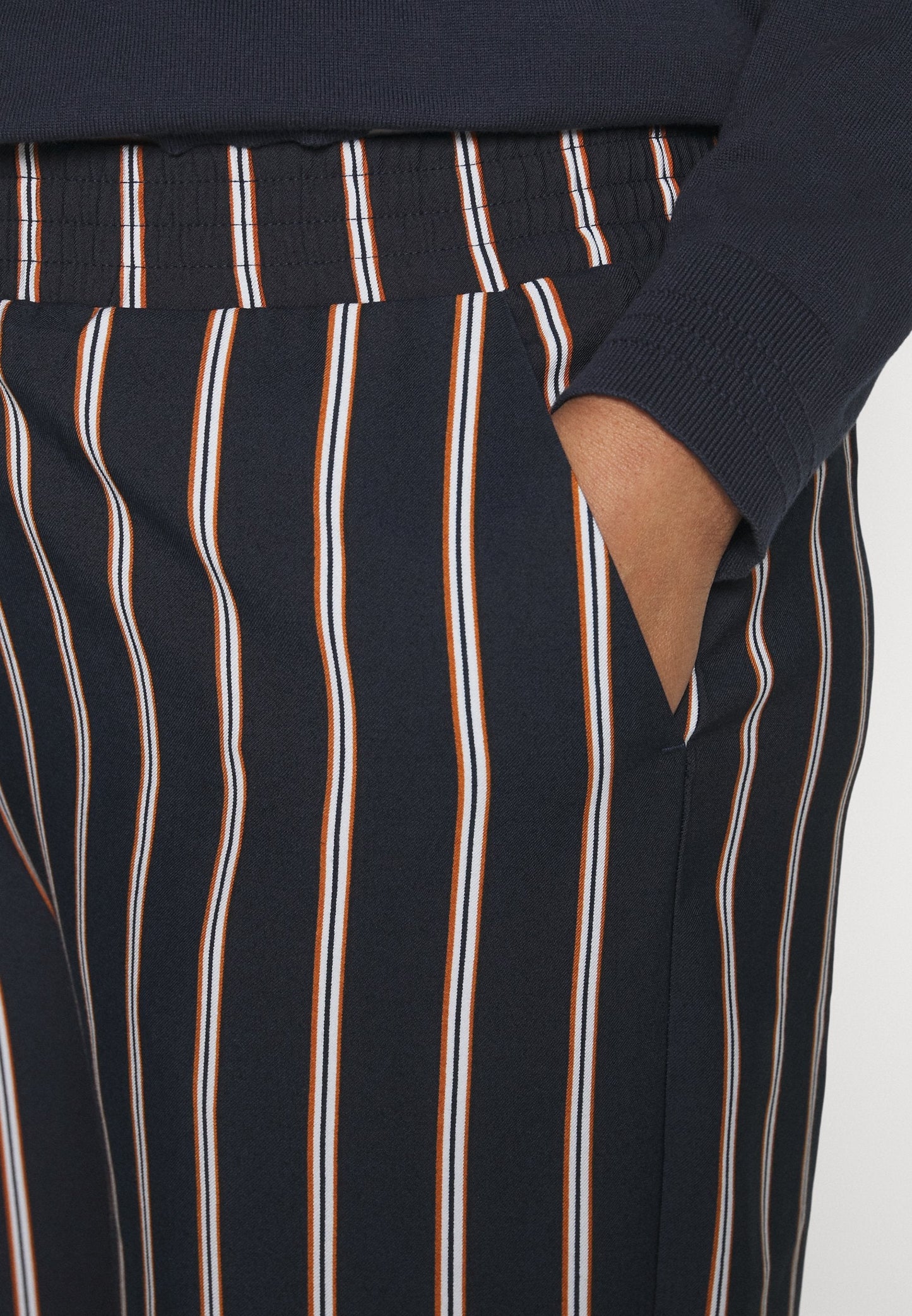 Wide Leg Pant - Trousers - Dark Blue/Brown/White