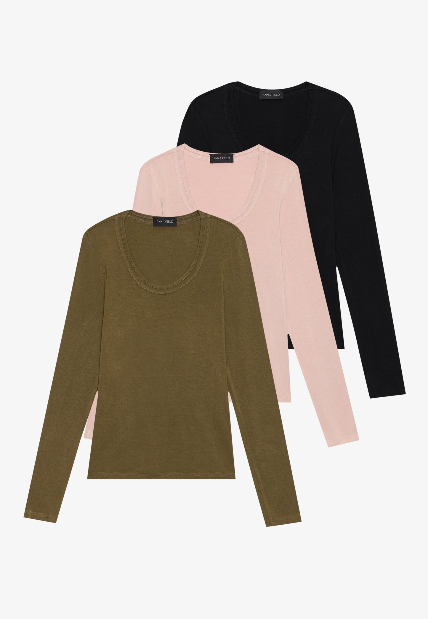 Anna Field 3 PACK - Long Sleeved Top - Egret, Trooper & Black