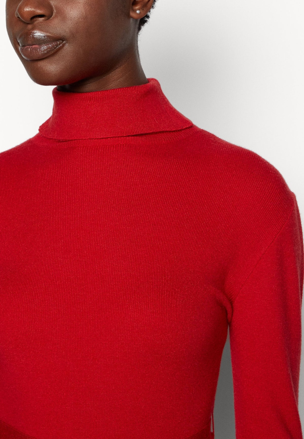 Anna Field Rollkragen Ripp Mini Strickkleid Mit Gürtel - Jumper Dress - Red