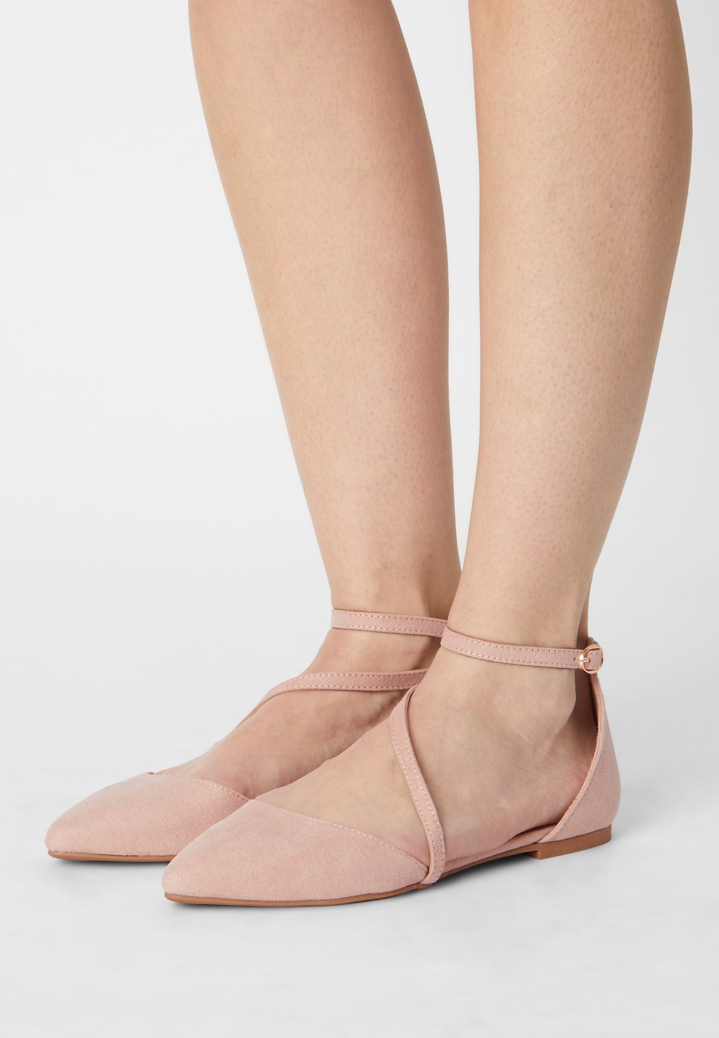 Ankle Strap Ballet Pumps - Light Pink