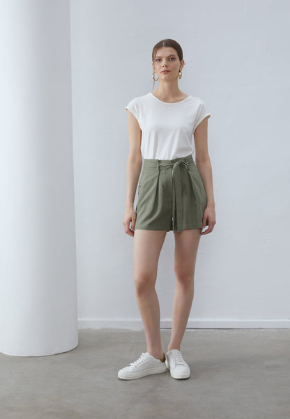 Anna Field NATURAL LINEN/VISCOSE MIX TIE WAIST SHORTS - Shorts - Olive