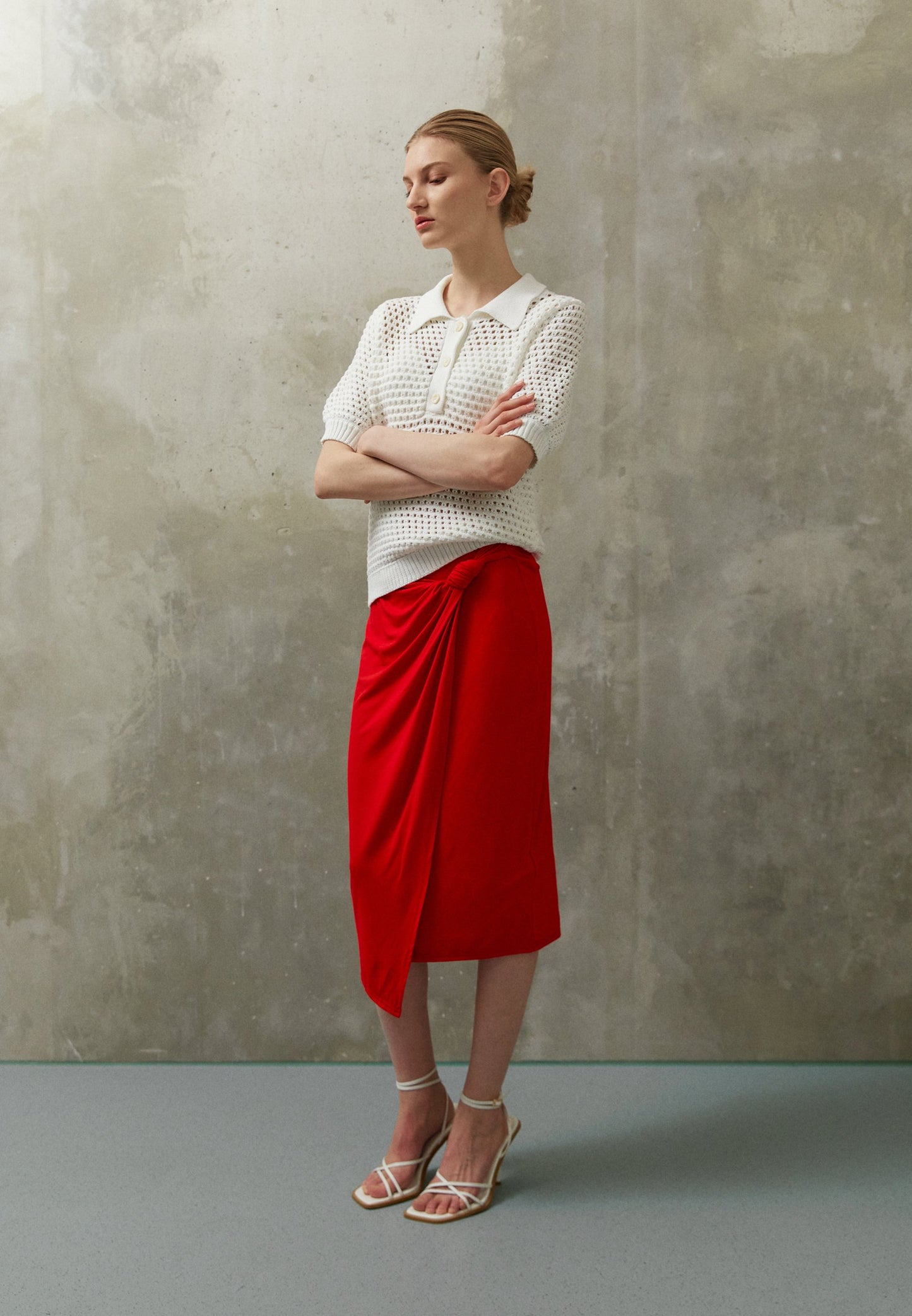 Anna Field Front Knot Midi Skirt - Pencil Skirt - Red