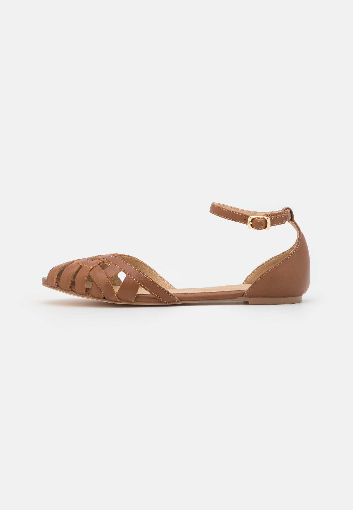  Leather- Peeptoe Ballet Pumps - Cognac