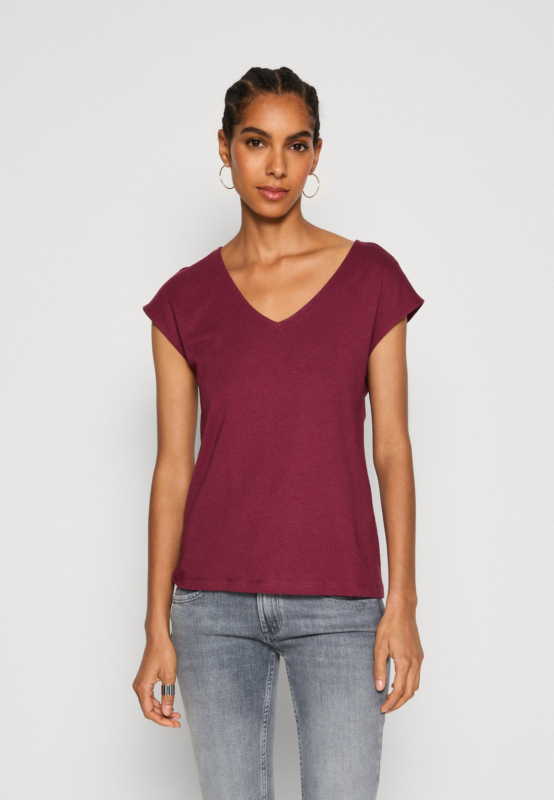 Anna Field 2 PACK - Basic T-shirt - Off-white/bordeaux