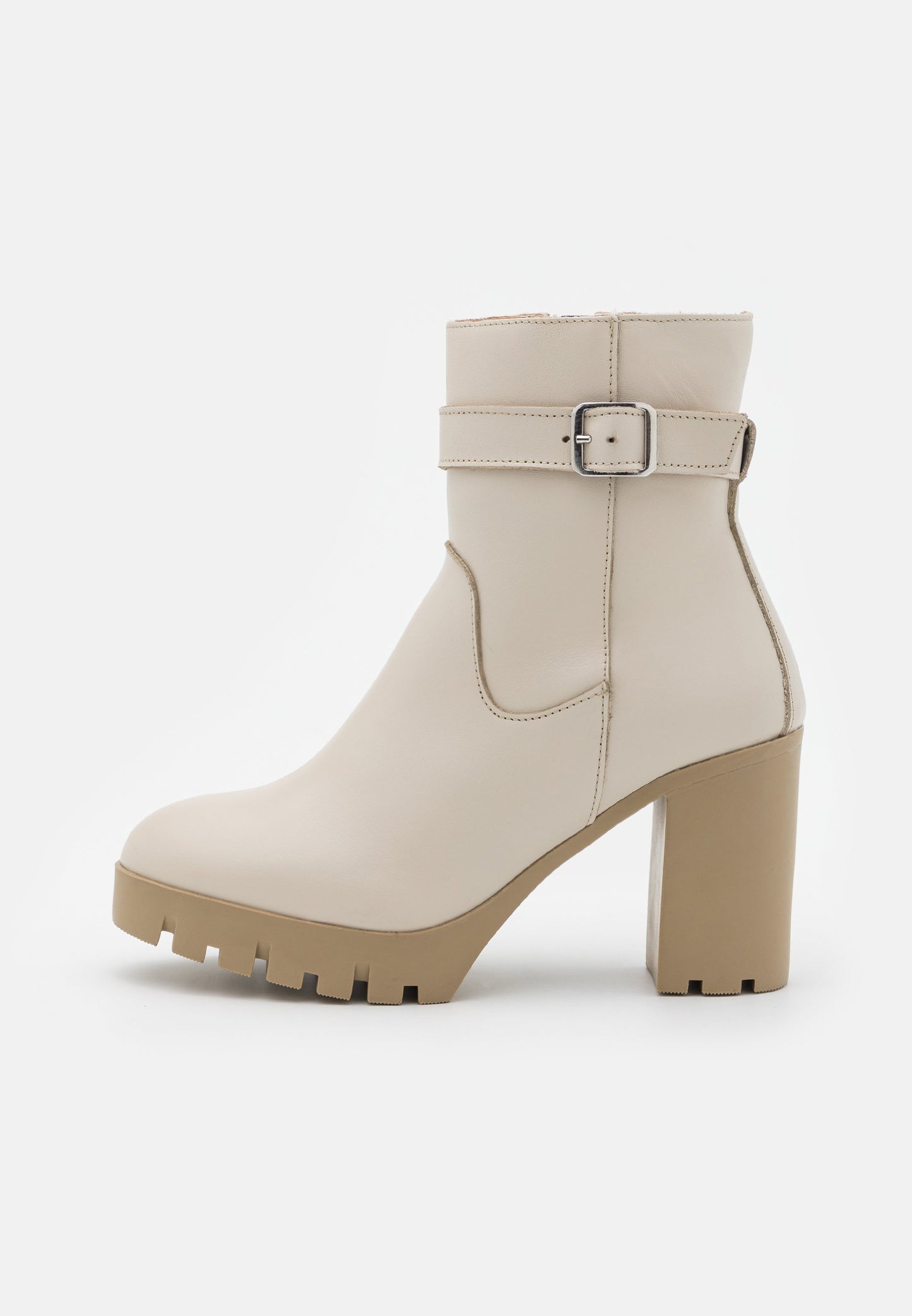  Leather - Platform Ankle Boots - Beige
