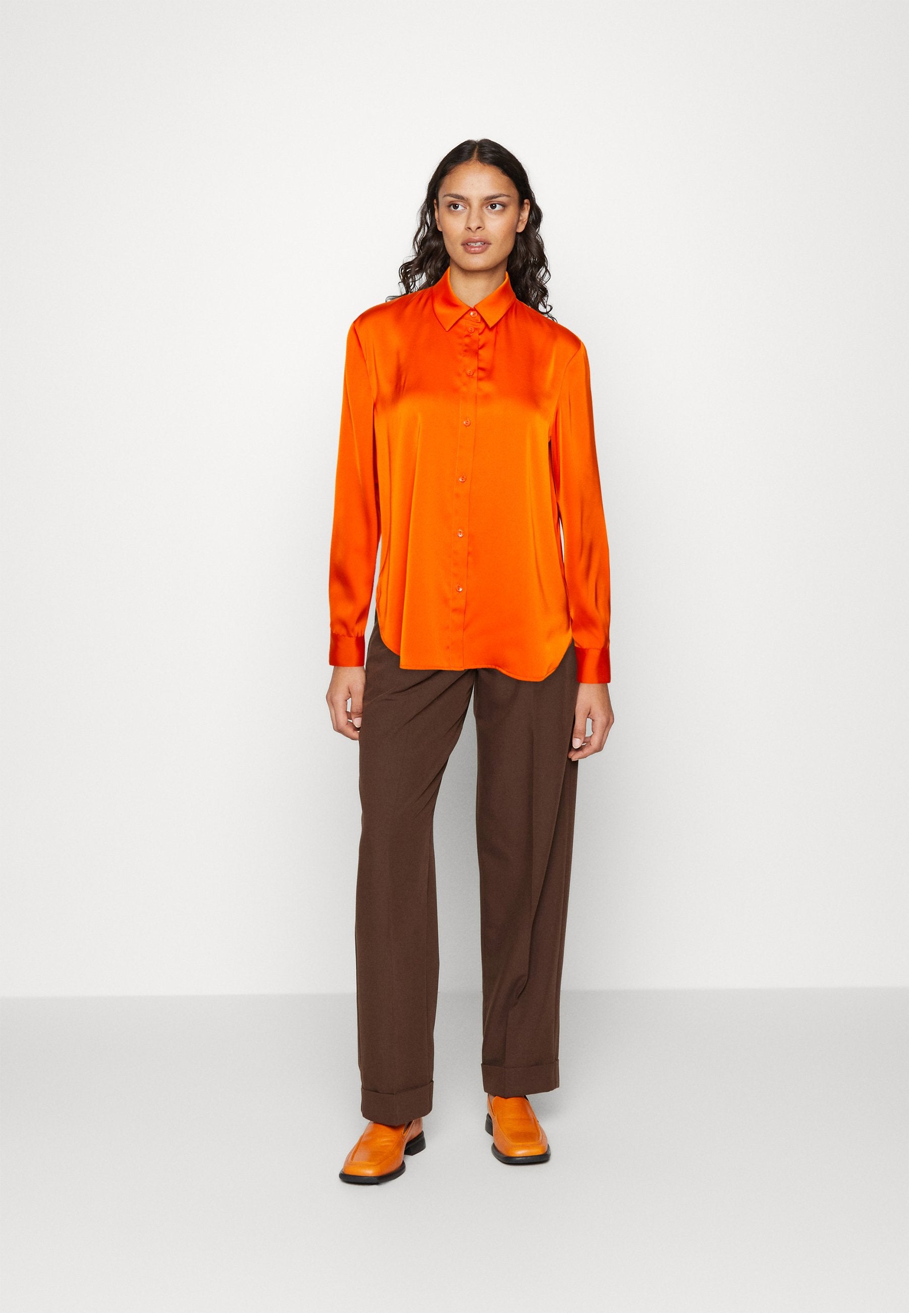 Anna Field Button-Down Blouse - Orange