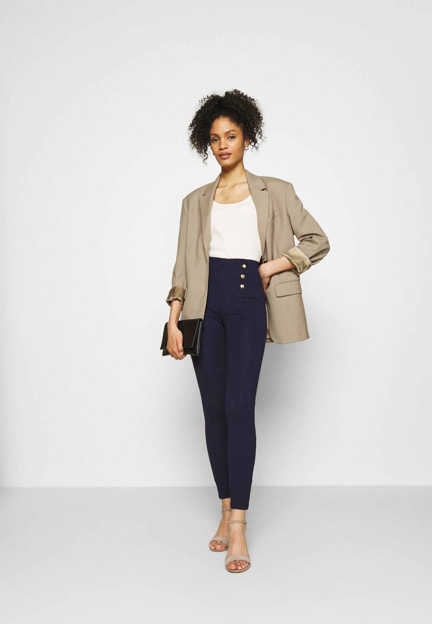 Anna Field Punto Leggings With Button Detail - Leggings - Trousers - Dark Blue