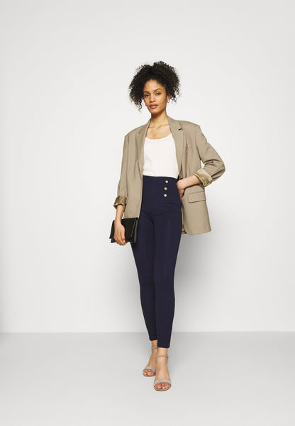 Anna Field Punto Leggings With Button Detail - Leggings - Trousers - Dark Blue