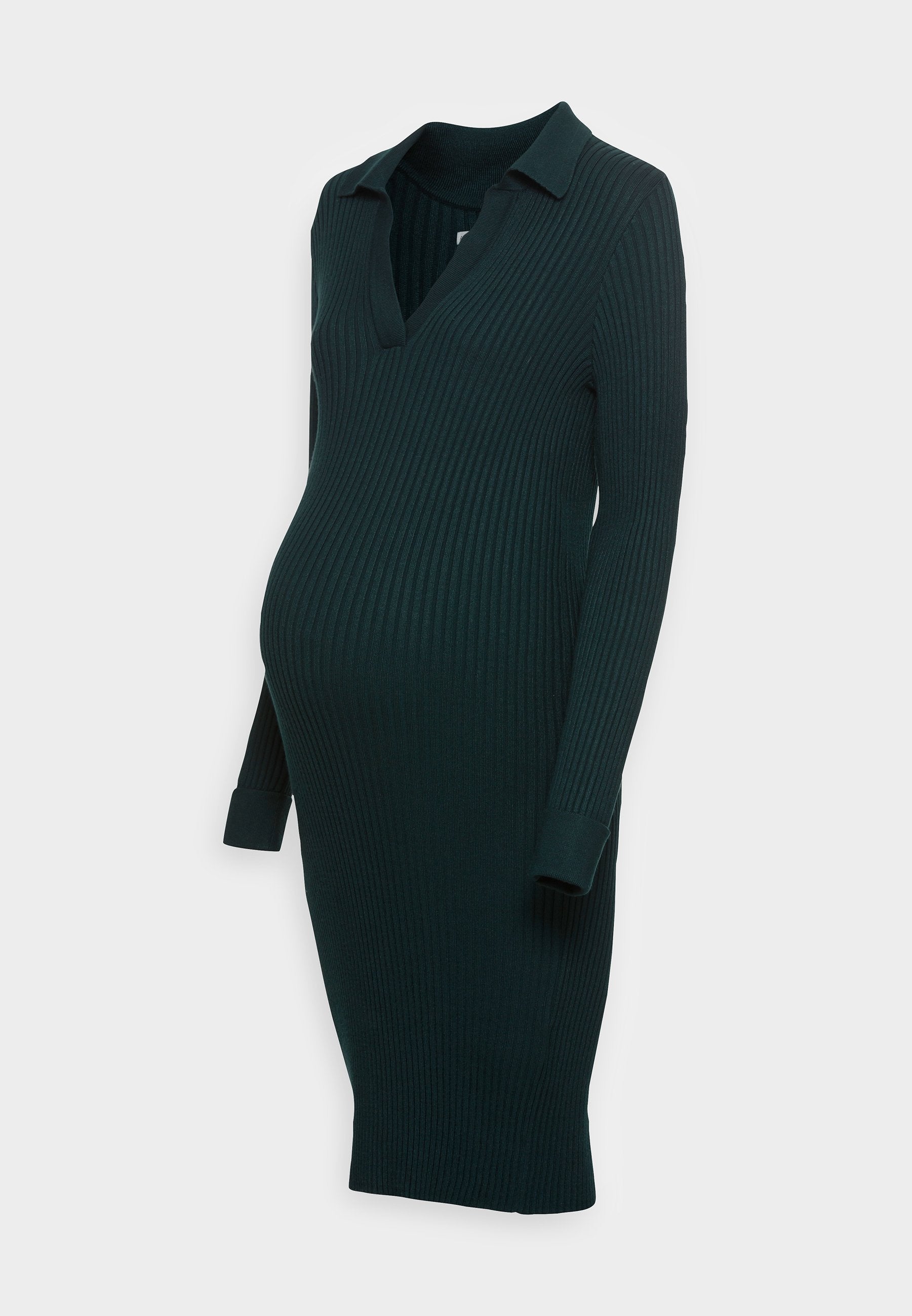  Polo V Ausschnitt Ripp Bodycon Mini Strickkleid - Shift Dress - Green