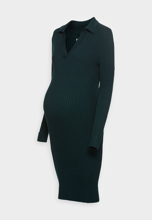  Polo V Ausschnitt Ripp Bodycon Mini Strickkleid - Shift Dress - Green