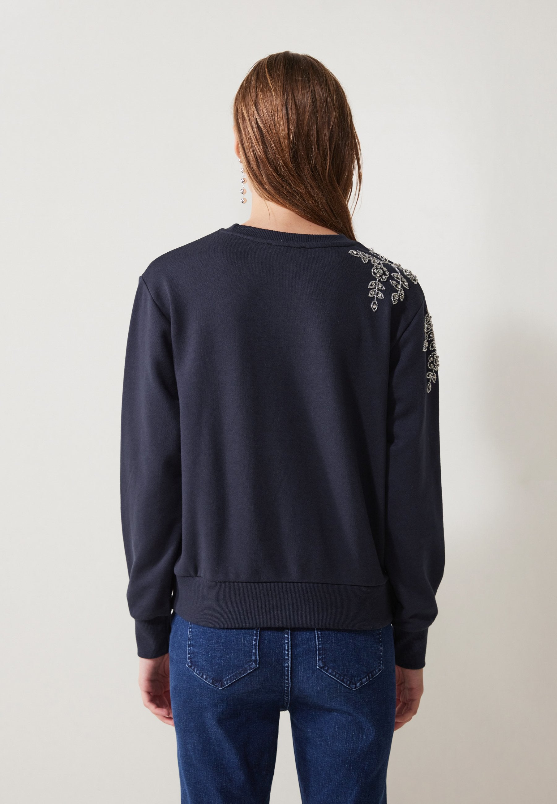 Anna Field RHINESTONE FLOWER SWEATER - Sweatshirt - Dark Blue