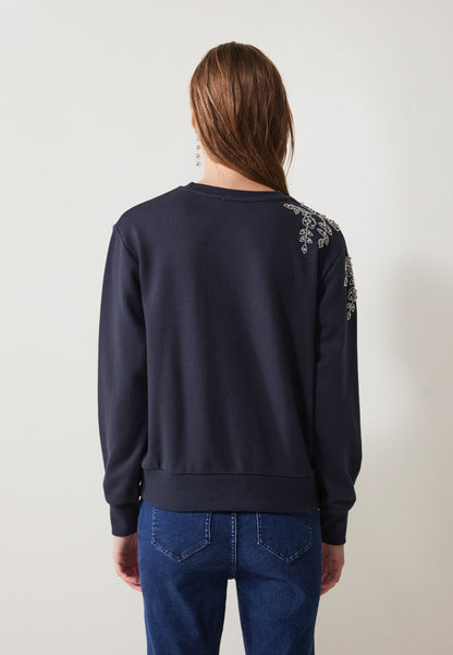 Anna Field RHINESTONE FLOWER SWEATER - Sweatshirt - Dark Blue