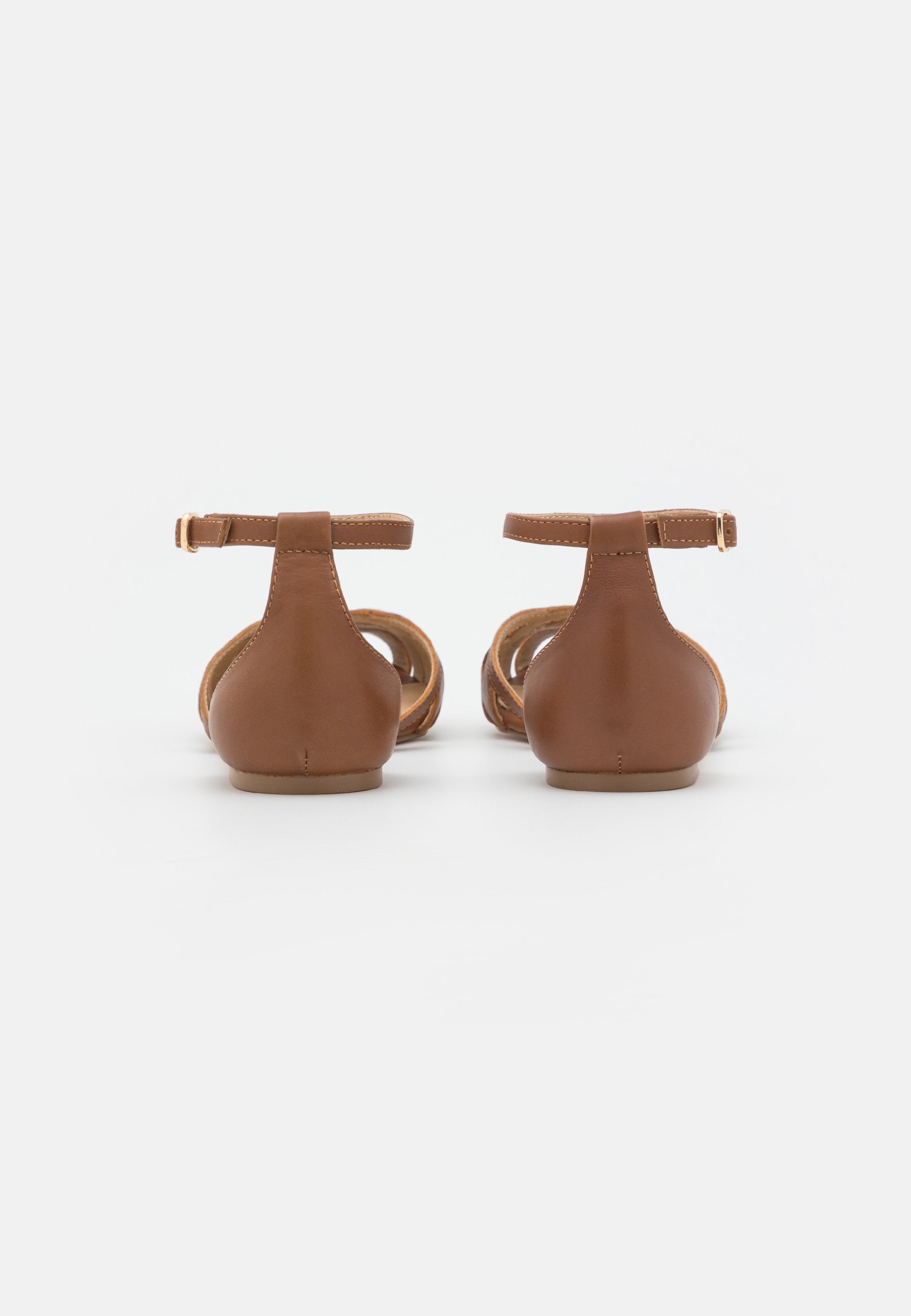  Leather- Peeptoe Ballet Pumps - Cognac