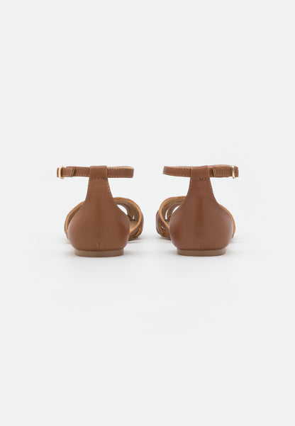  Leather- Peeptoe Ballet Pumps - Cognac