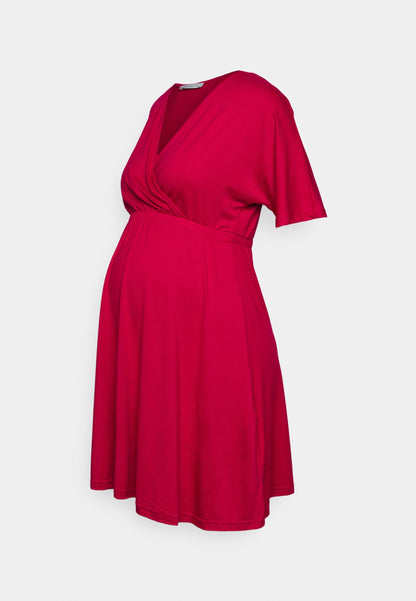  Short Sleeves Flared Mini Dress- Jersey Dress - Red