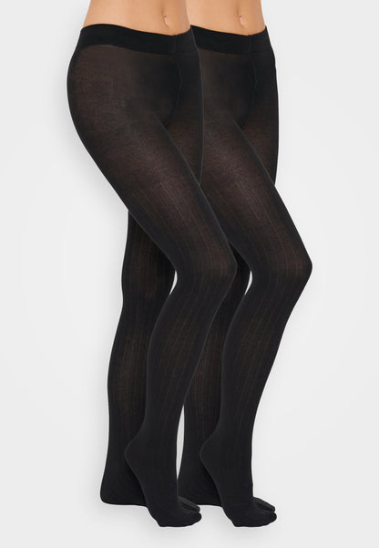 Anna Field RIBBED MODAL BLEND KNITTED TIGHTS 2 PACK - Tights - Black
