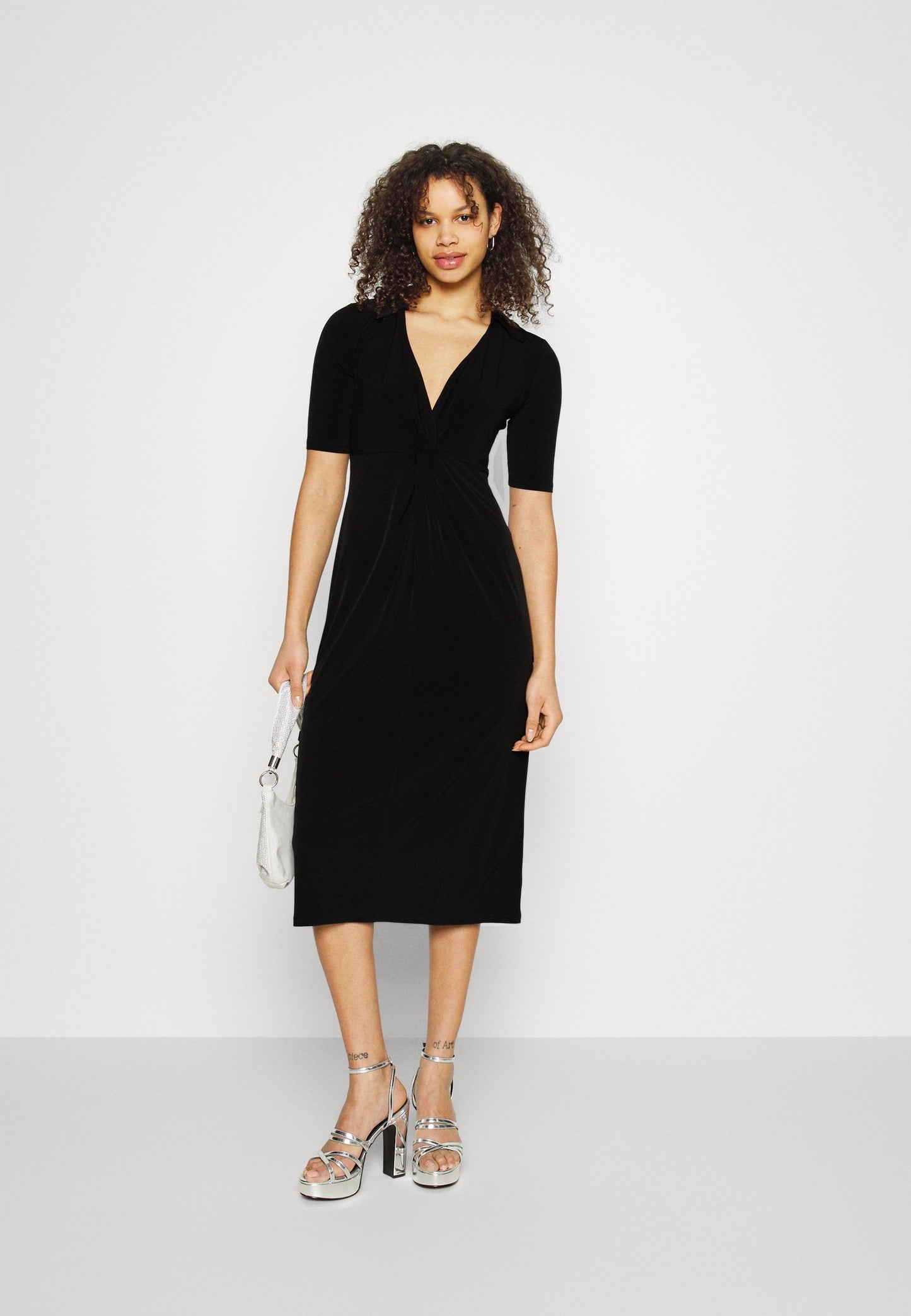  Center Front Knot Low Midi Dress - Day Dress - Black
