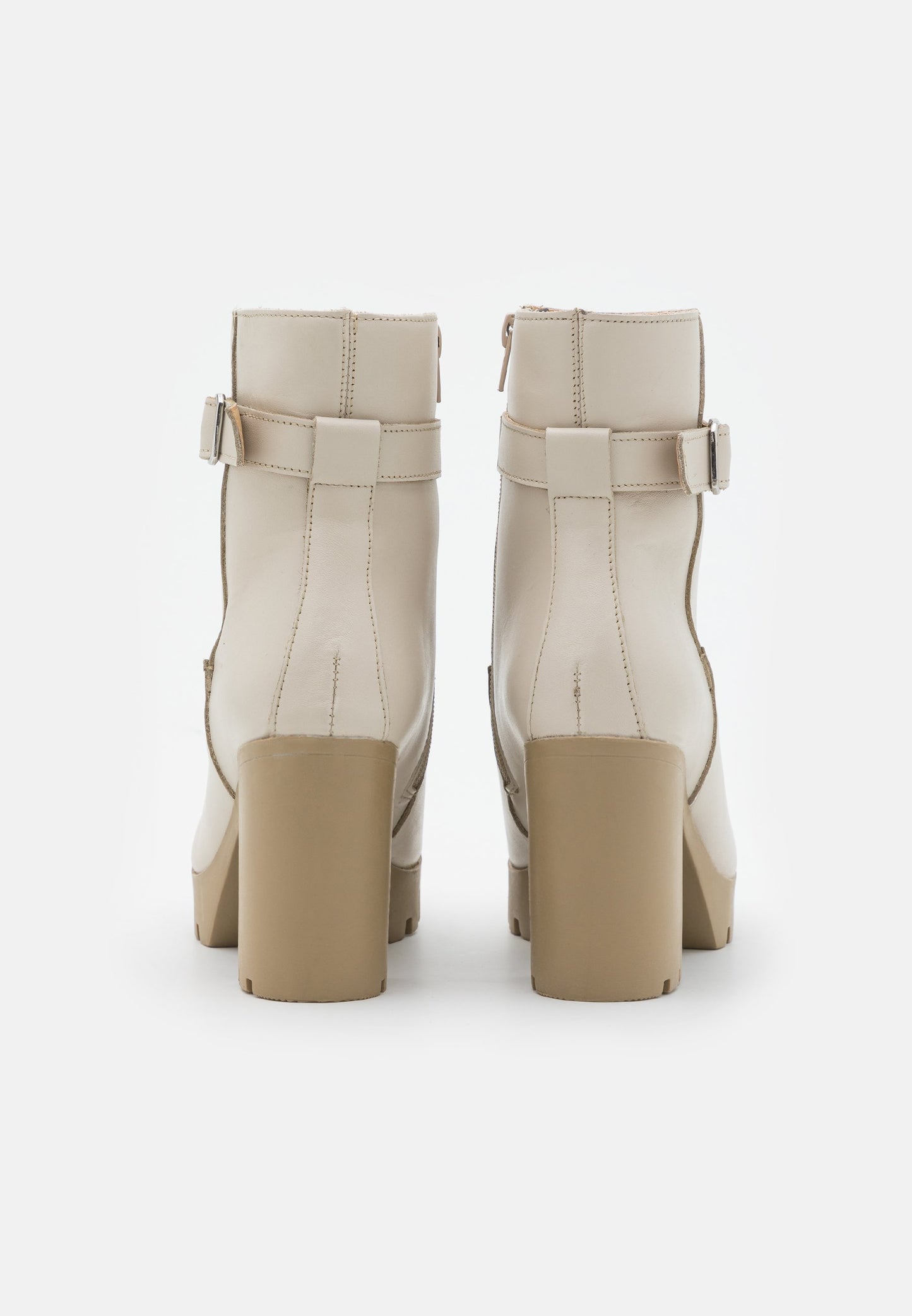  Leather - Platform Ankle Boots - Beige