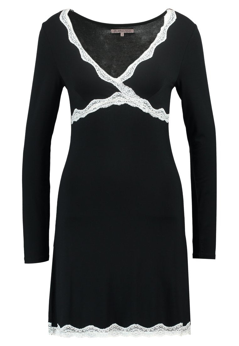 Anna Field Heidi Long Sleeves Viscose Nightdress - Nightie - Black