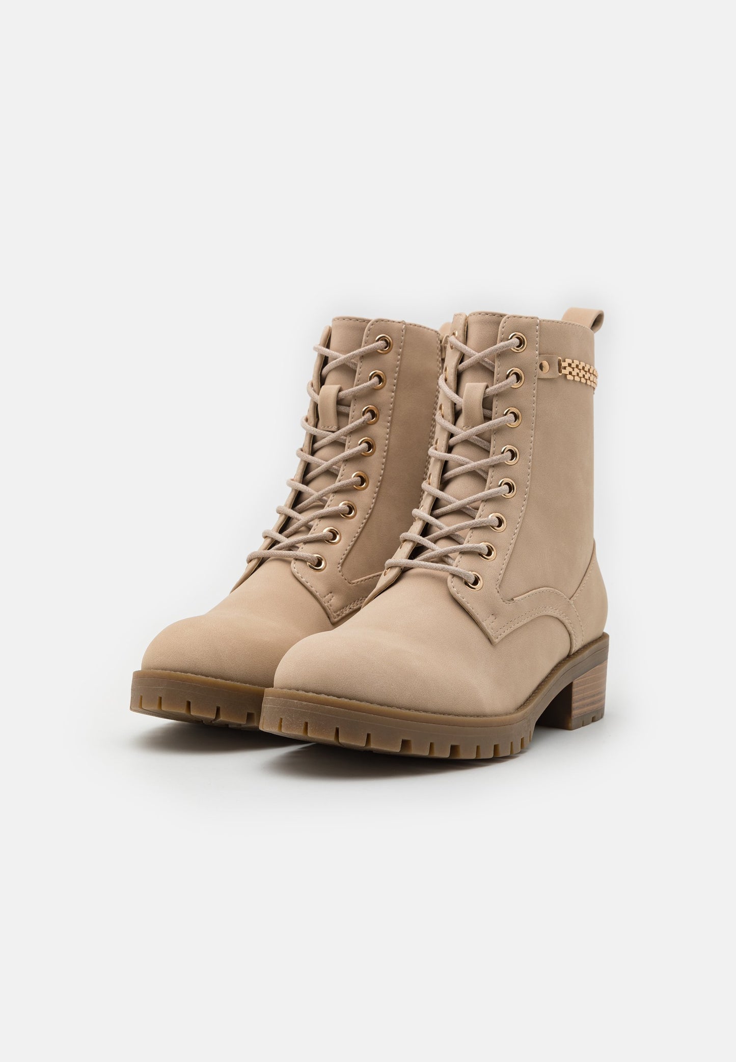  Lace-Up Ankle Boots - Beige