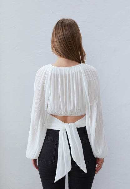Anna Field CROPPED PLISSE TUNIC - Blouse - Offwhite