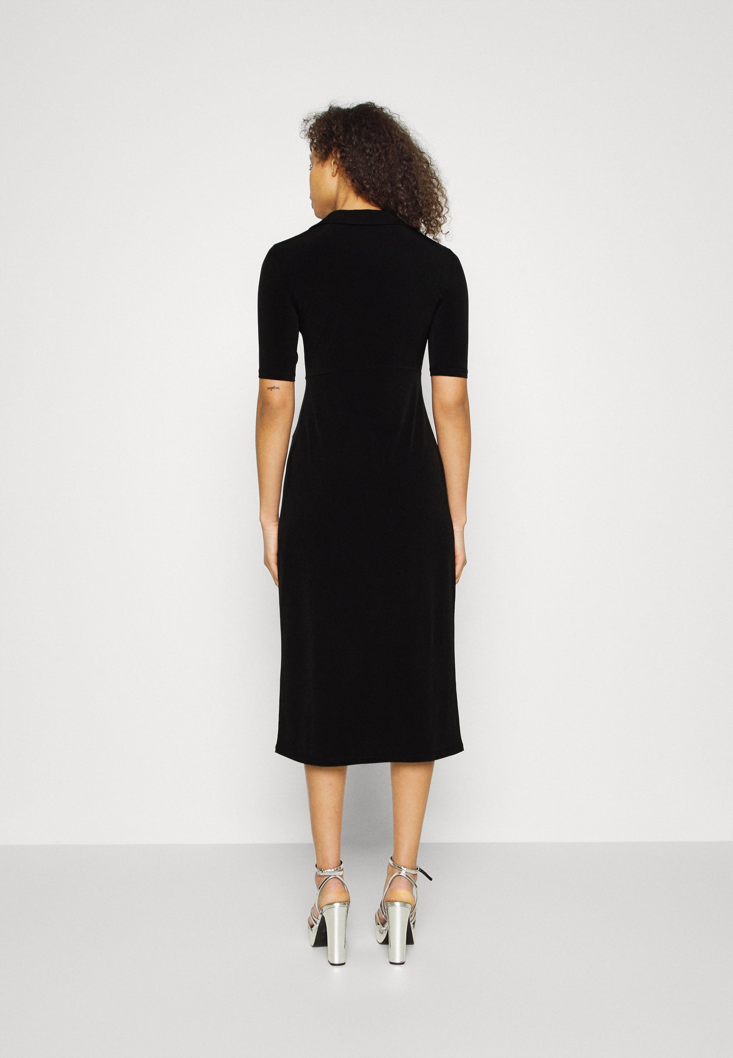  Center Front Knot Low Midi Dress - Day Dress - Black