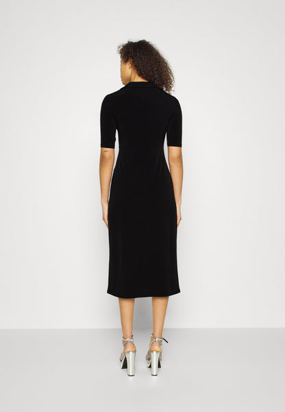  Center Front Knot Low Midi Dress - Day Dress - Black