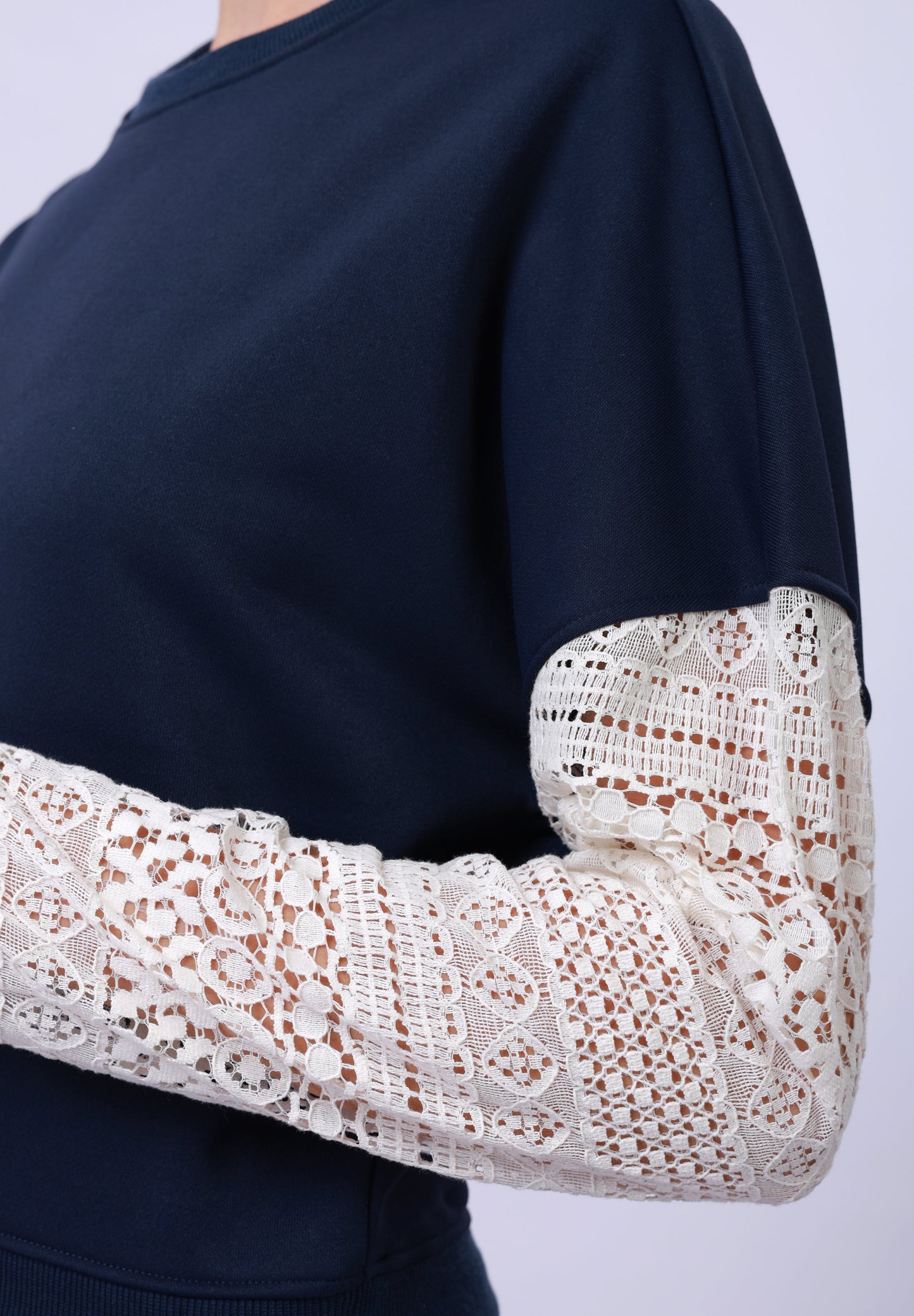 Anna Field LACE SLEEVE - Sweatshirt - Navy