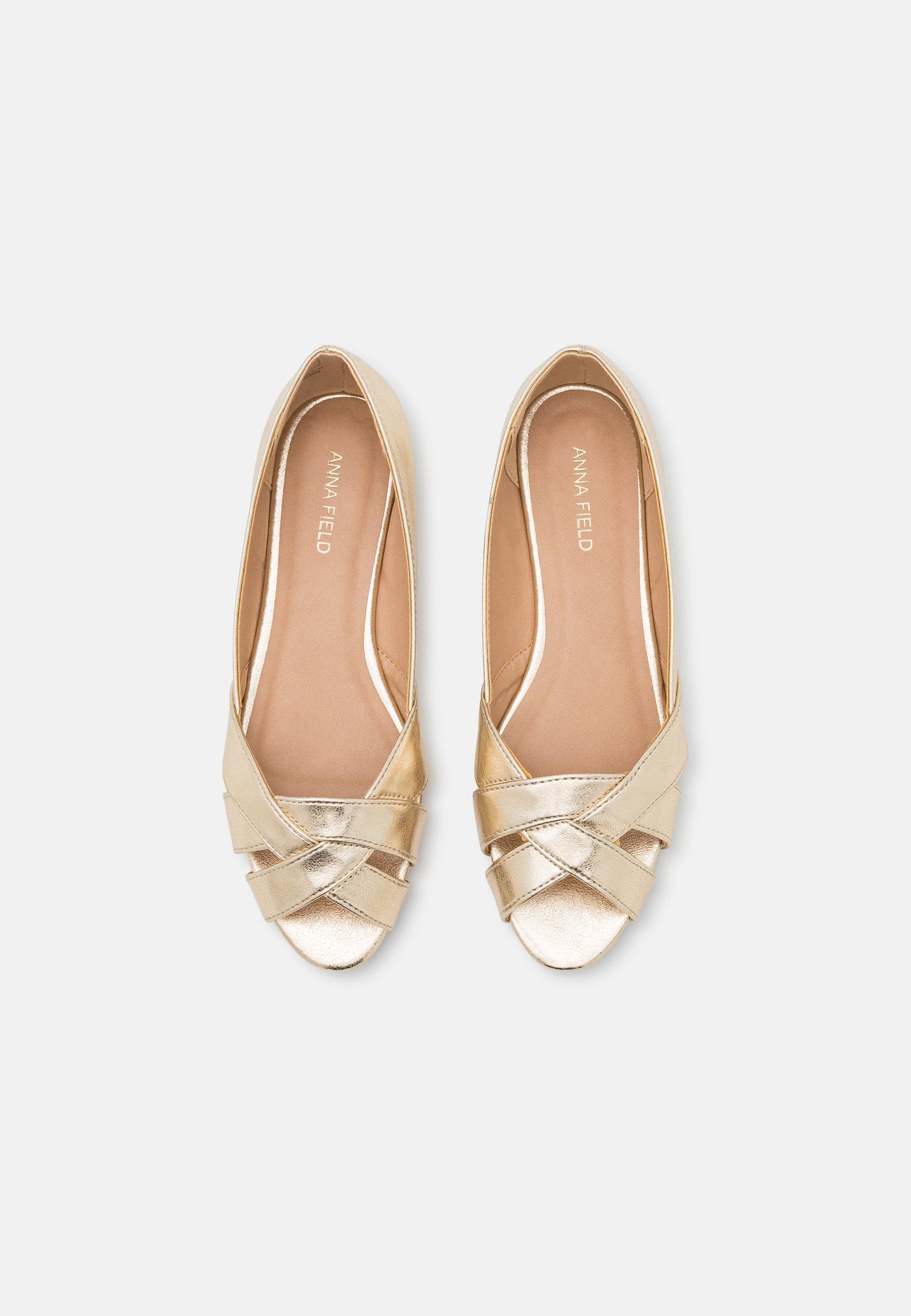 Anna Field Peeptoe Ballet Pumps - Gold
