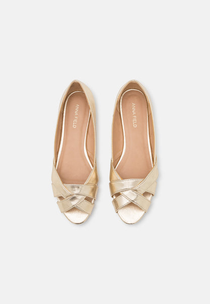 Anna Field Peeptoe Ballet Pumps - Gold