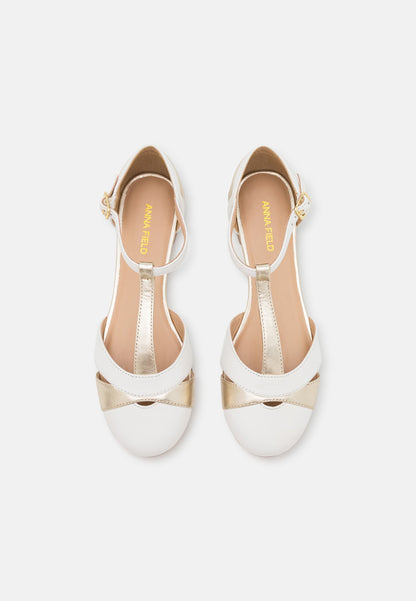Anna Field Leather- Ankle Strap Ballet Pumps - White