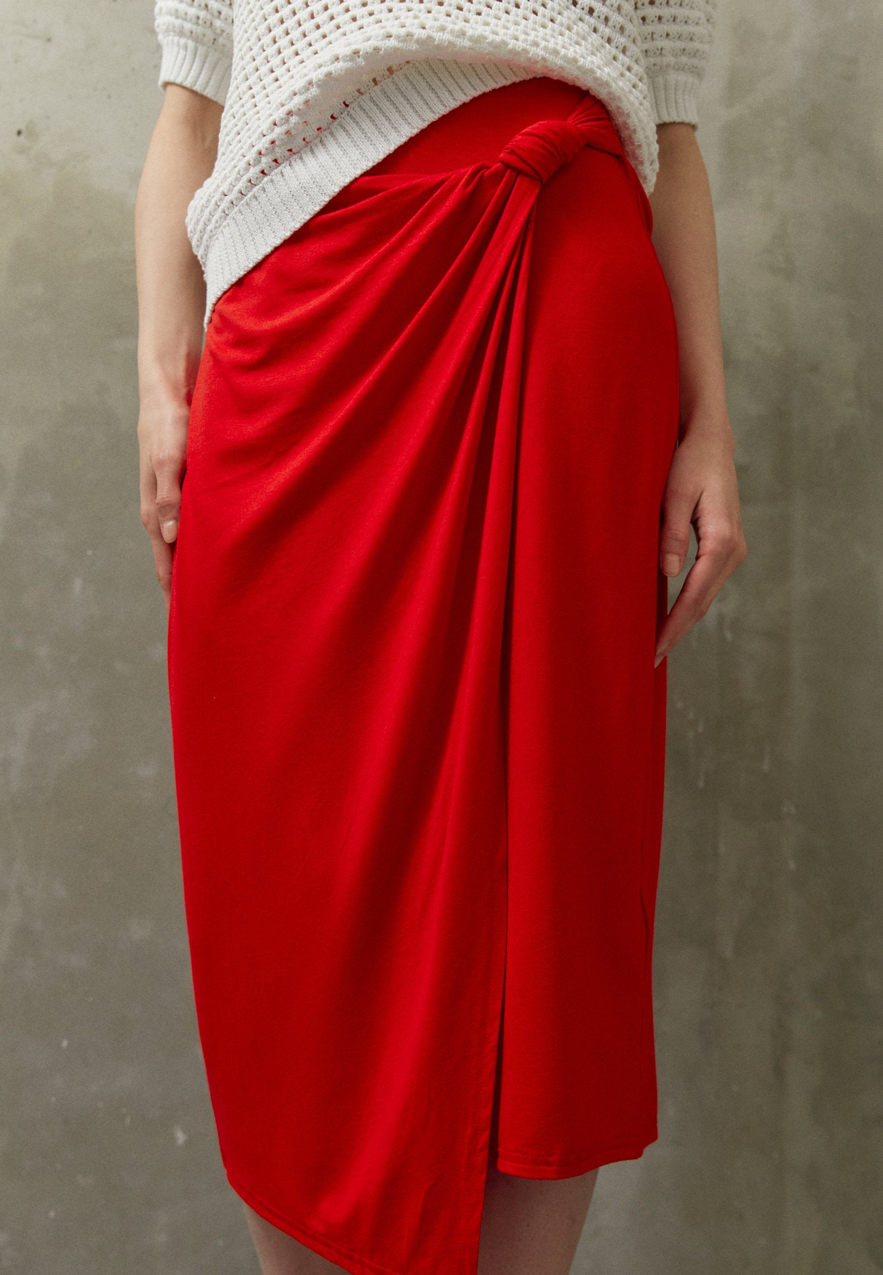 Anna Field Front Knot Midi Skirt - Pencil Skirt - Red