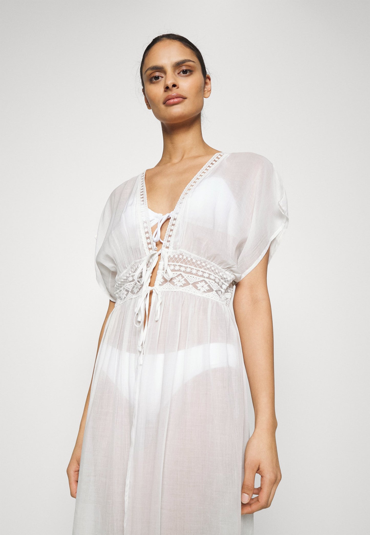 Anna Field Embroidered Cover Up/ 802 - Black - Beach Accessory - 001 - White