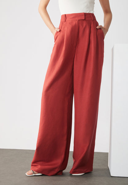 Anna Field LINEN BLEND - Trousers - Barn Red
