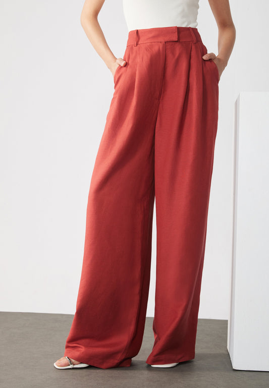 Anna Field LINEN BLEND - Trousers - Barn Red