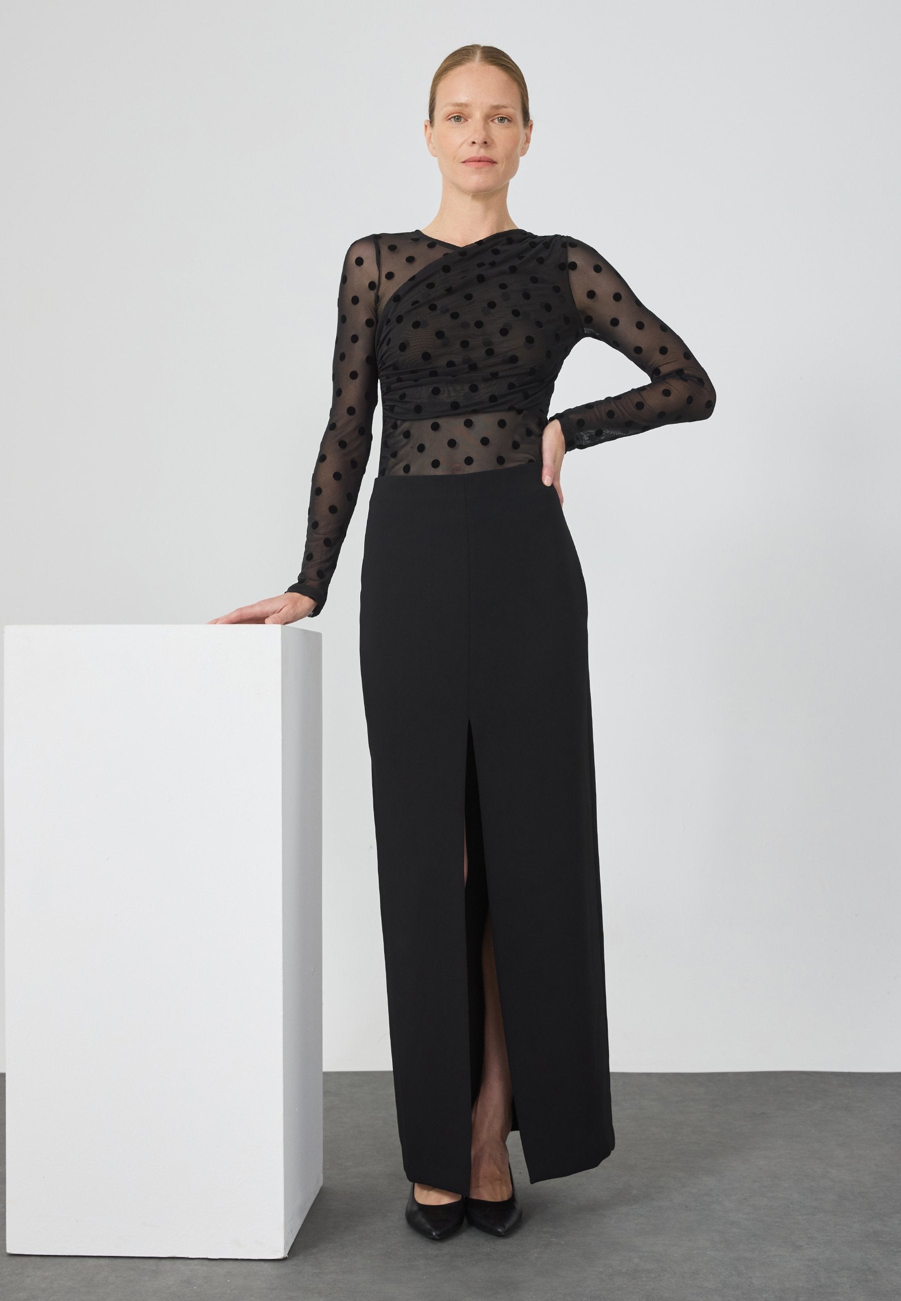 Anna Field MESH TOP WITH DOTS - Long Sleeved Top - Black