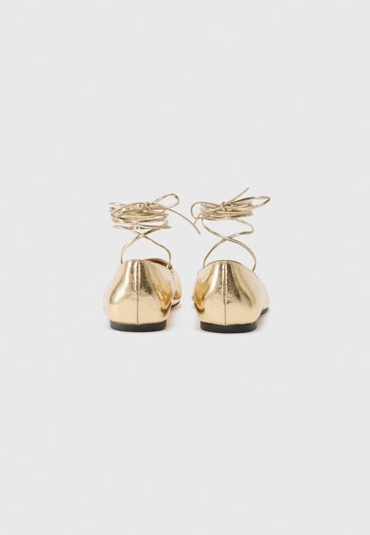  Ankle Strap Ballet Pumps - Gold