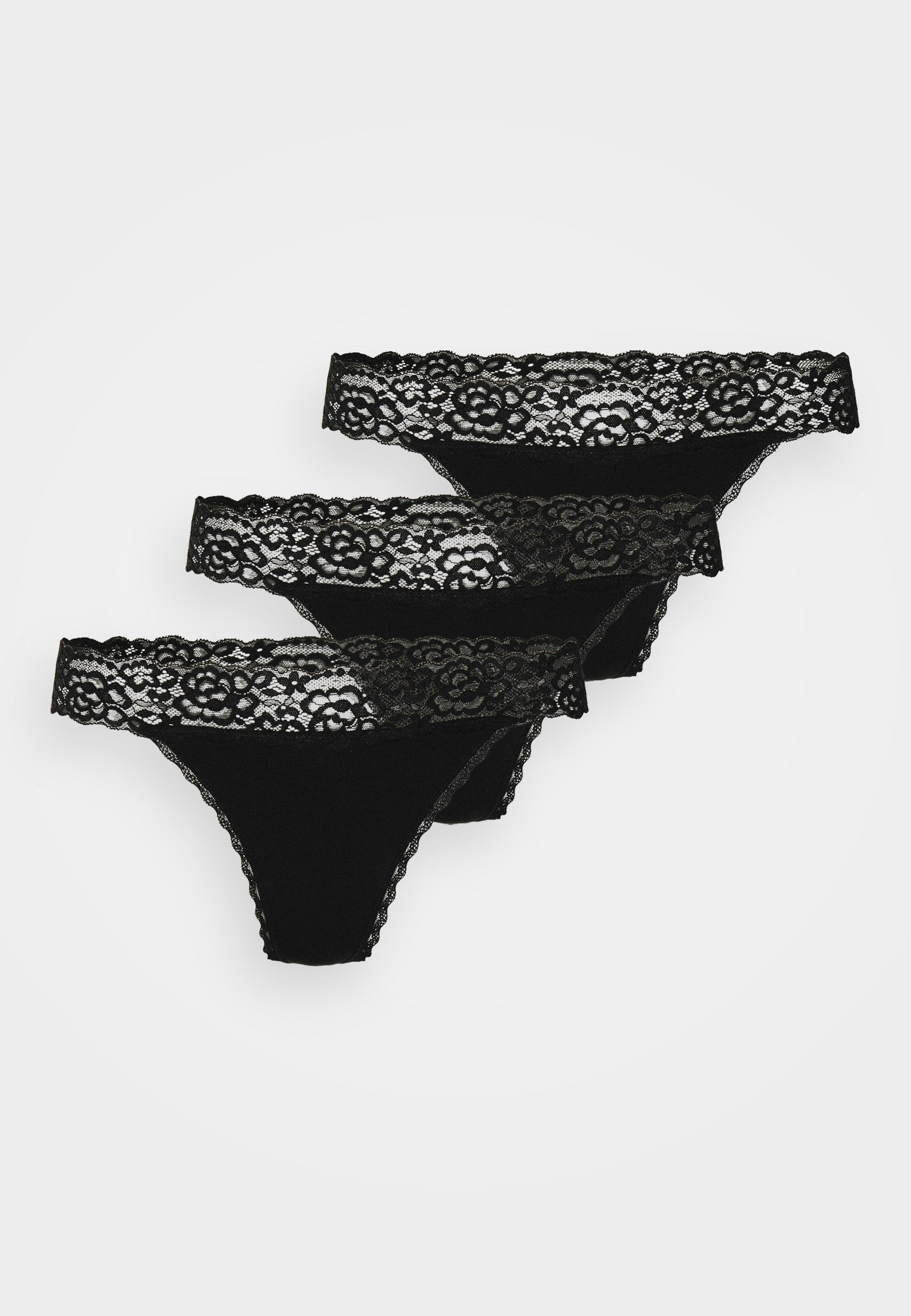 Anna Field 3Pp Margaret Cotton & LaceThong - Thong - Black