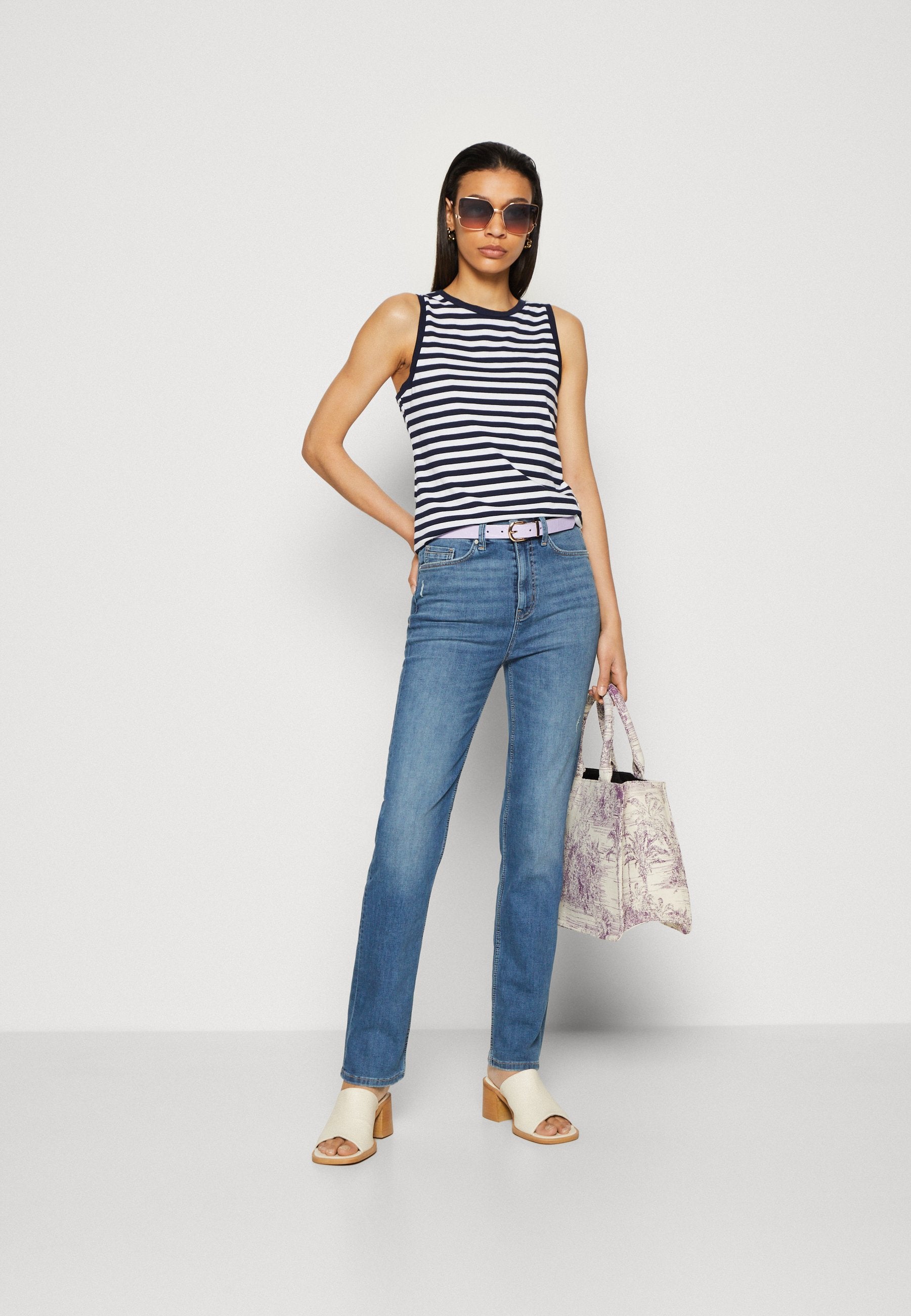 Anna Field Top - Dark Blue/White