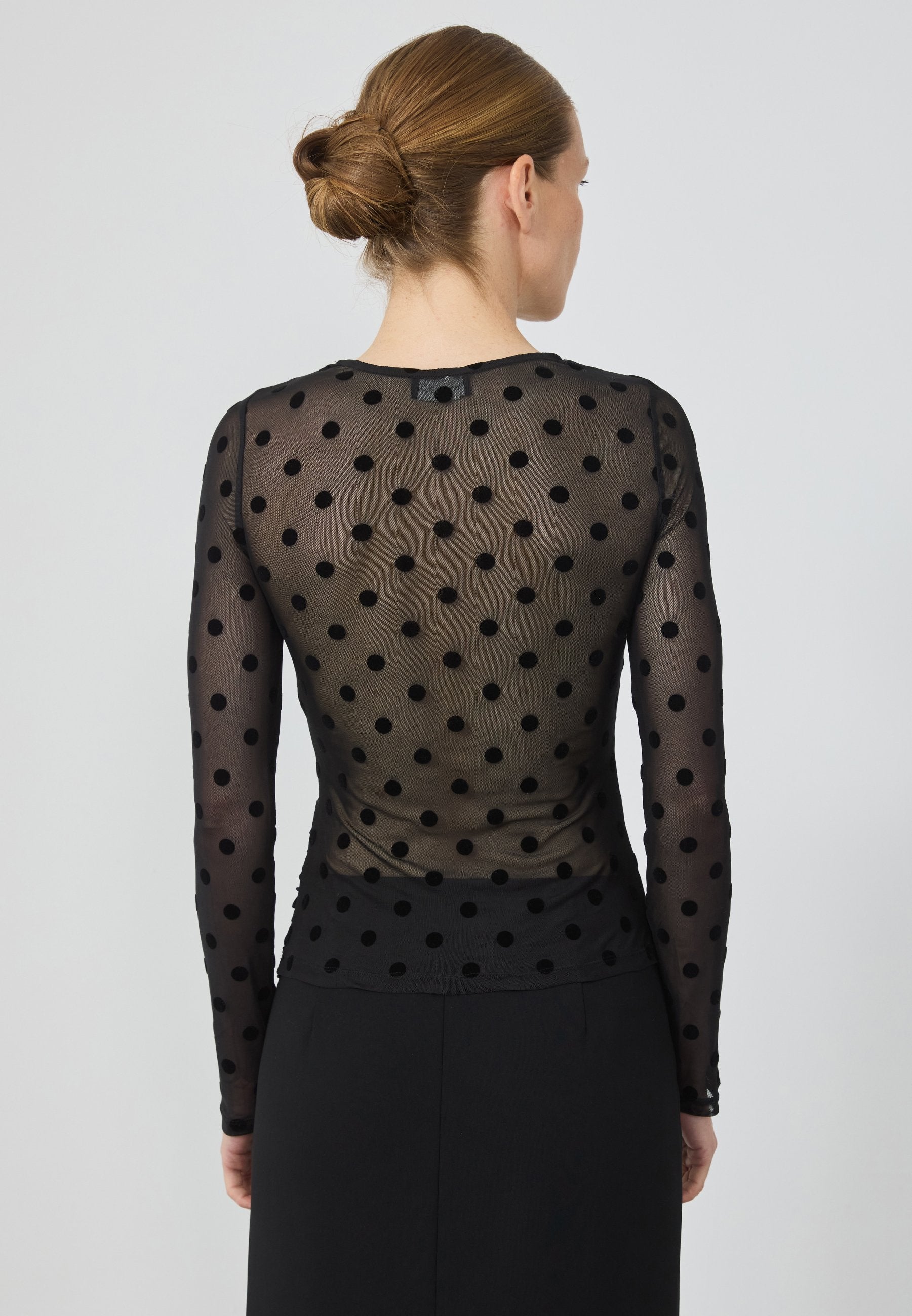 Anna Field MESH TOP WITH DOTS - Long Sleeved Top - Black