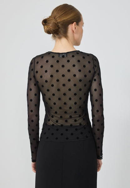 Anna Field MESH TOP WITH DOTS - Long Sleeved Top - Black