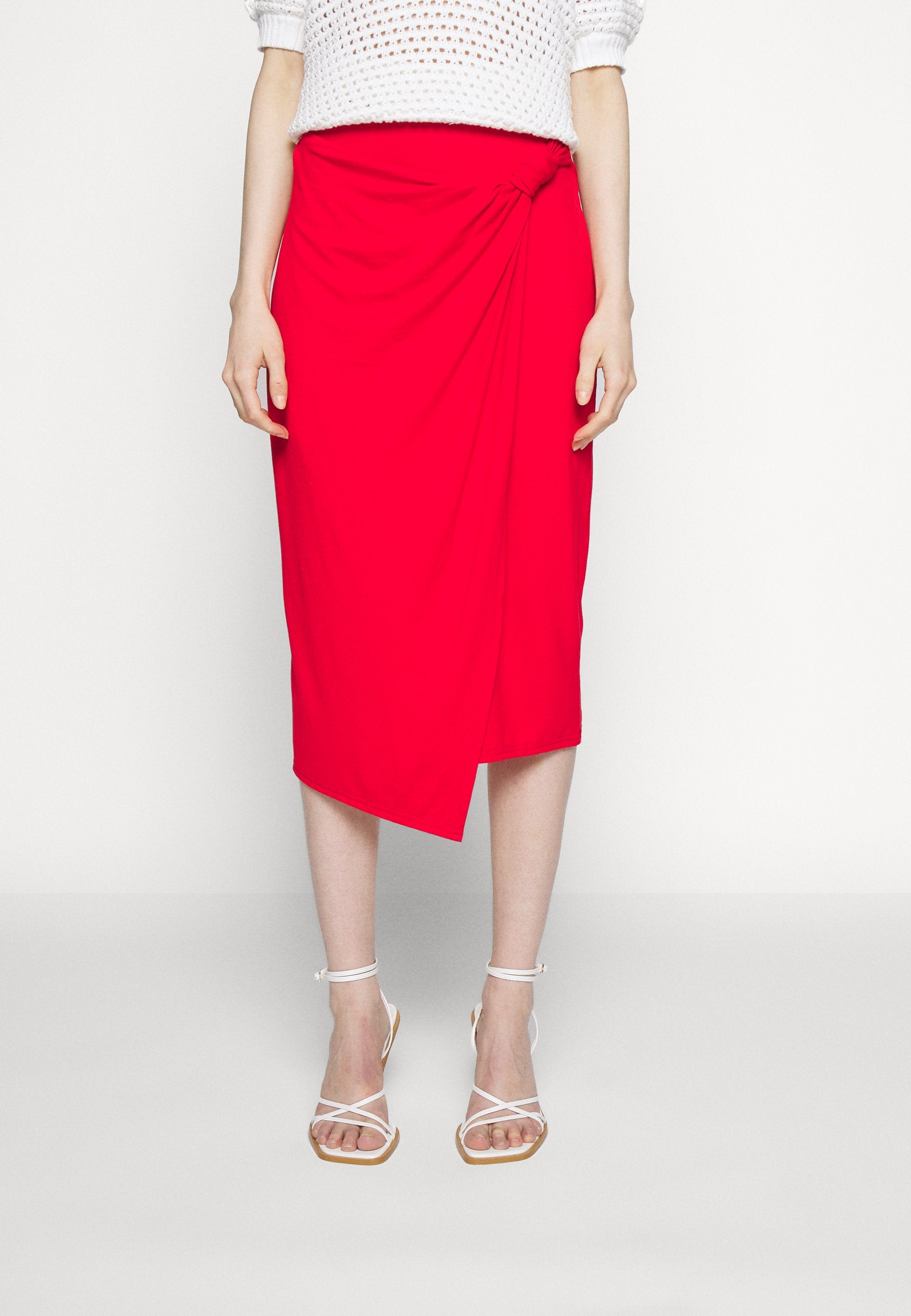 Anna Field Front Knot Midi Skirt - Pencil Skirt - Red